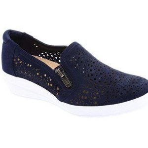 Anne Klein Yvette Slip on Fashion Wedge 8 Navy